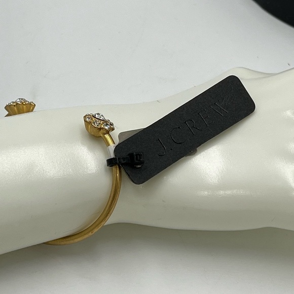 J. Crew Sparkly Rhinestone Gold Tone Flower Cuff Bracelet New - Picture 8 of 11